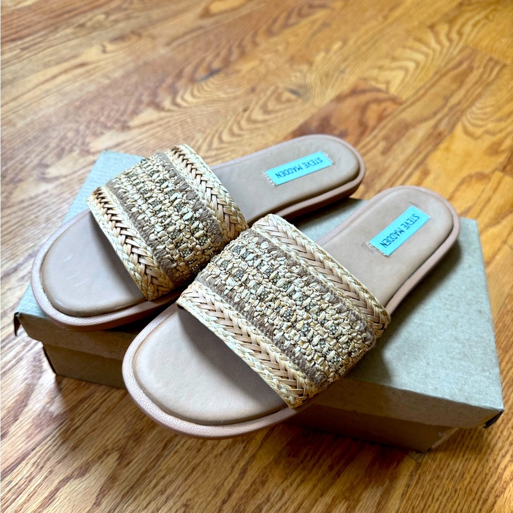 Steve Madden Tan Woven Slide Sandals